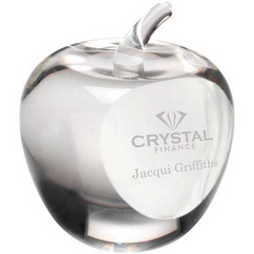 CLEAR GLASS 'APPLE' PAPERWEIGHT WITH PRESENTATION CASE - 3.5in