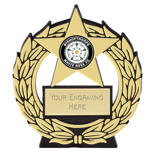 Gold Mega Star Self Standing Plastic Plaque Award 11.5cm (4 1/2")