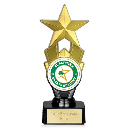 Award Star Gold & Black Custom Logo Trophy 18cm (7 1/8")