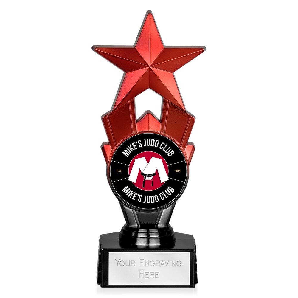 Award Star Gold & Black Custom Logo Trophy 18cm (7 1/8")