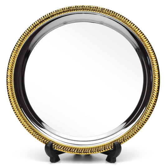 Vortex Nickel Plated Silver Salver With Gold Edging 25.5cm (10")