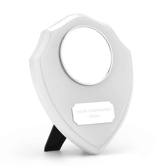 White Triumph Custom Logo Wood Shield 15cm (6")
